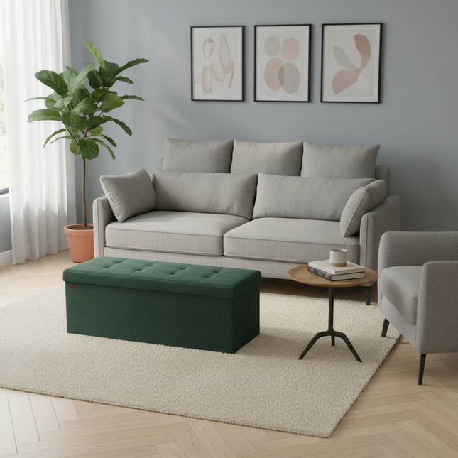 SONGMICS Storage Bench, Foldable Pouffe, 38 x 110 x 38 cm, End of Bed, Footrest, Storage Box, Load up to 300 kg, for Living Room - gallery 1