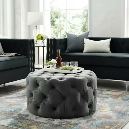 Velvet Round Ottoman Luxury Sofa Living Room Furniture Modern Bedroom Floor Pouf Clothing Store Shoes-changing Soft Stool B - gallery 1