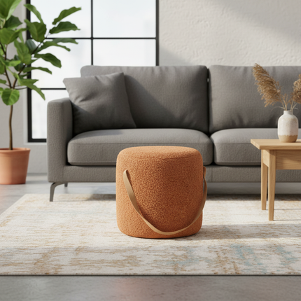 Lamb Velvet Round Stool for Living Room, Multi-Purpose Ottoman for Sofa & Coffee Table, Compact Home Decor Stool​ - gallery 1