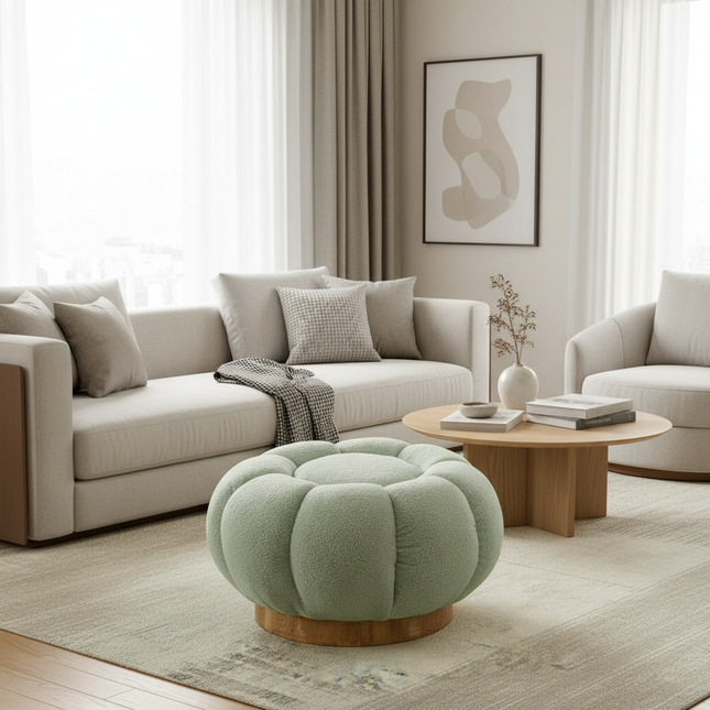 Pumpkin Sofa Low Stools Foot pedal Lamb Wool Shape Velvet Fabric Simple Modern Living Room Light Luxury Bedroom Round Ottomans - gallery 1