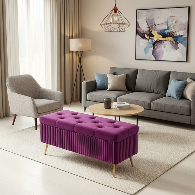 Velvet Ottoman Bench for Living Room Nordic Design Shoe Changing Stool with Storage Bedroom Bed End Seat Modern - gallery 1