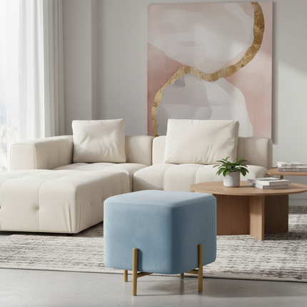 Customized Velvet Dressing Stool Golden Leg Tassel Makeup Bench Openable Ottoman Pouf for Home Fashionable Furniture - gallery 1