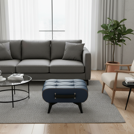 A high-quality oil-and-wax leather low stool, footstool, leather footrest stool, stylish multifunctional sofa side piece - gallery 1