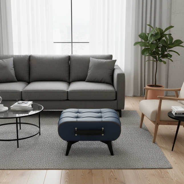 A high-quality oil-and-wax leather low stool, footstool, leather footrest stool, stylish multifunctional sofa side piece - gallery 1