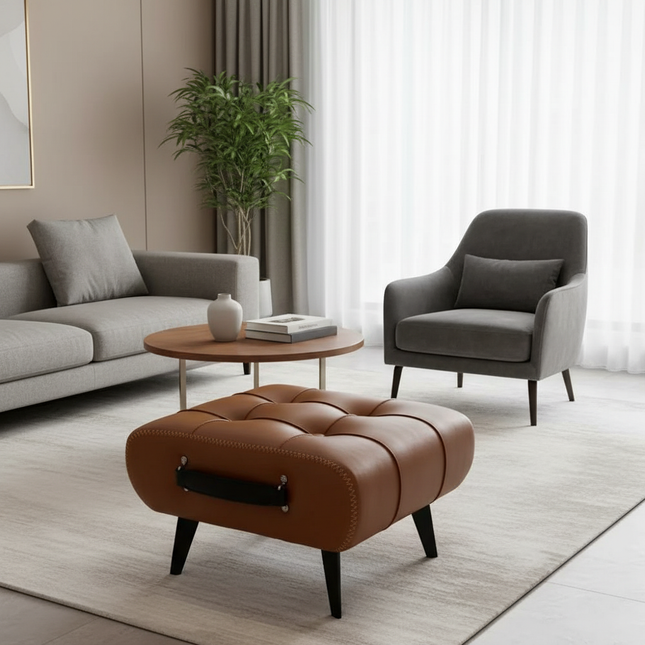 Small Foot Stool Ottoman PU Leather Rectangle Ottoman Footrest Bedside Step Stool with Wood Legs for Desk Living Room Bedroom - gallery 1