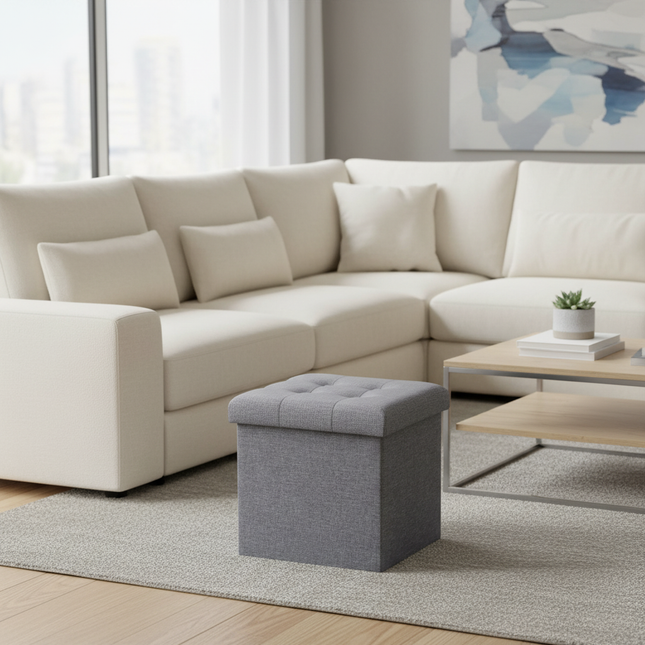 1PC Foldable Dressing Table Stool Pouf Storage Ottoman Chair Stool Upholstered Footstool Linen Couch Stool Removable Cover - gallery 1