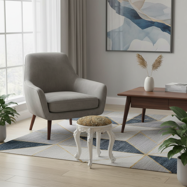 Retro Fabric Dressing Chair, Child Round Stool, Dressing Seat, Home Furniture, Living Room Dinning Chair, ABS Leg, Round Ottoman - gallery 1