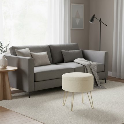 Ottoman Round Footstool Nordic Stool with Storage Space Dressing Table Home Sofa Seat Bench for Living Room Bedroom - gallery 1