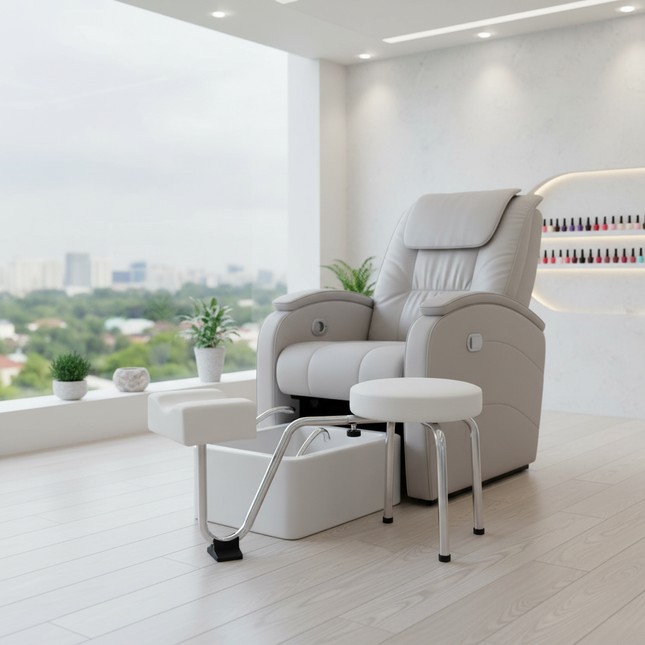 Pedicure Stool Chair Beauty Salon Lift Stool Footrest Nail Bench Height Adjustable 10KG Load-bearing White/Black - gallery 1