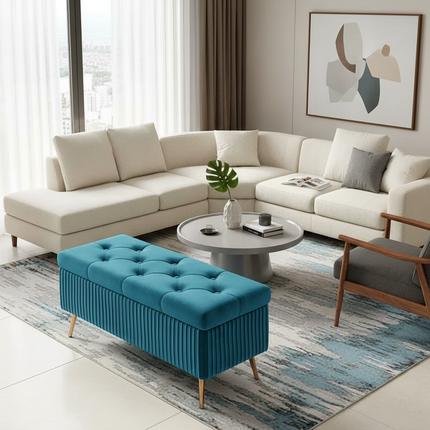 Velvet Ottoman Bench for Living Room Nordic Design Shoe Changing Stool with Storage Bedroom Bed End Seat Modern - gallery 1