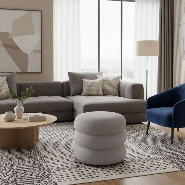 Creamy Household Stool Girls' Makeup Seat Bedroom Vanity Chair Soft Lamb Wool Pouf Minimalist Manicure Round Ottoman - gallery 1