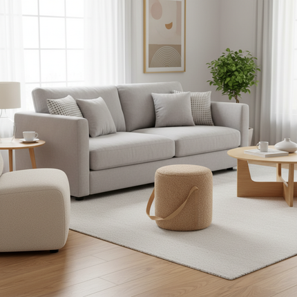 Lamb Velvet Round Stool for Living Room, Multi-Purpose Ottoman for Sofa & Coffee Table, Compact Home Decor Stool​ - gallery 1