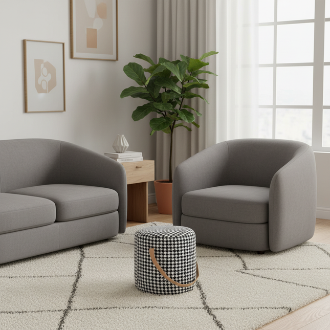 Lamb Velvet Round Stool for Living Room, Multi-Purpose Ottoman for Sofa & Coffee Table, Compact Home Decor Stool​ - gallery 1