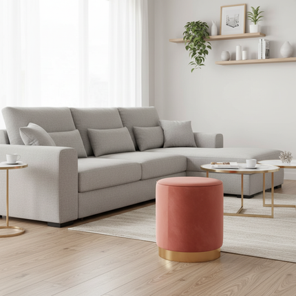 Living Room Round Stool Vanity Stool Velvet Ottoman Footrest Home Office  Compact Low Pouf  Shoe changing stool Dia33XH42cm - gallery 1