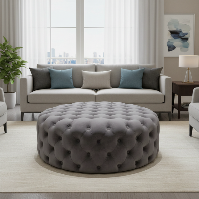 Nordic Living Room Ottoman Round Button Velvet Shoe Changing Stool Apartment Living Room Light Luxury Home Small Makeup Stool - gallery 1