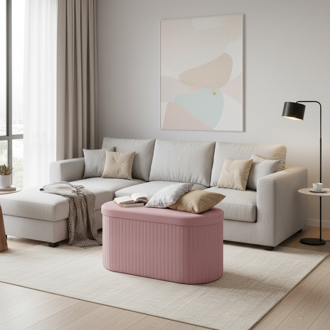 WOLTU Velvet Round Ottoman MDF Foldable Storage Stool with Removable Padded Lid Creative Storage Box for Footstool Living Room - gallery 1