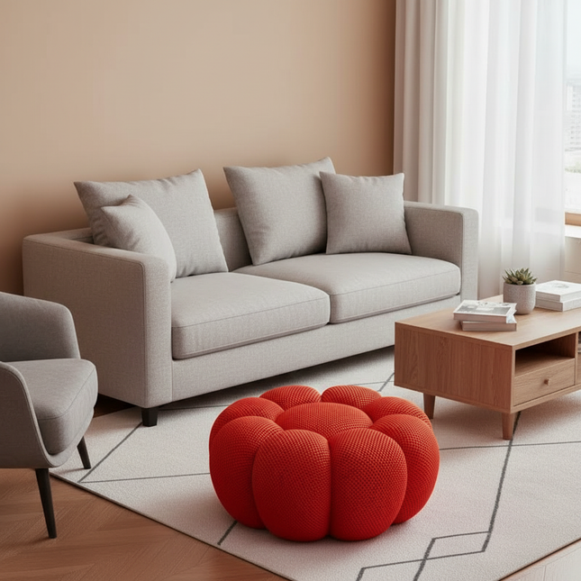 Nordic Sofa Pedal Simple Round Stool Low Ottomans Living Room Sofa Footstool 3D Fabric Creative Leg Footstool Pumpkin Footstools - gallery 1