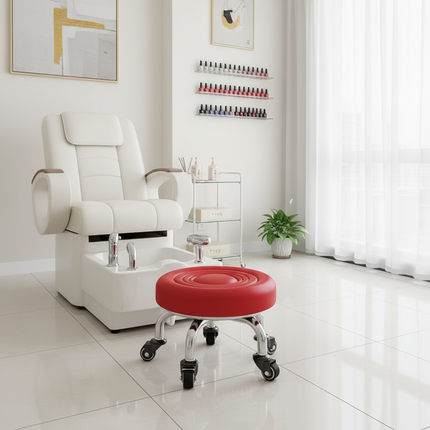 5-Wheel Metal Stool - Thickened Silent Low Stool with Sturdy Frame for Home/Foot Spa/Cosmetology/Kids - gallery 1