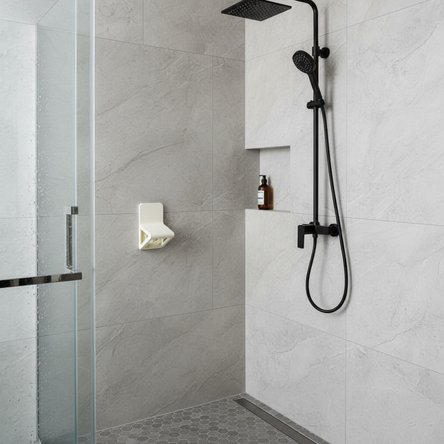 Striped Plastic Shower Footrest - No-Drill Wall-Mounted Bathroom Helper for Leg Shaving & Back Pain Relief - gallery 1