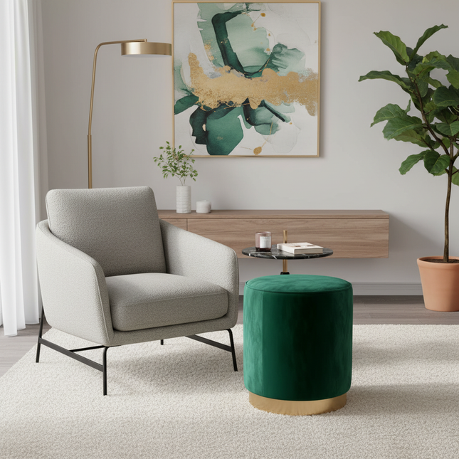 Living Room Round Stool Vanity Stool Velvet Ottoman Footrest Home Office  Compact Low Pouf  Shoe changing stool Dia33XH42cm - gallery 1