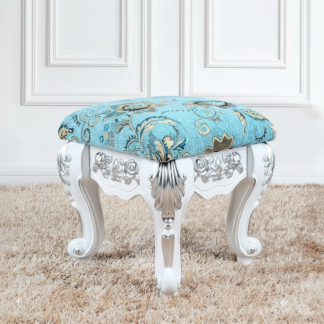 European Velvet Tufted Stool with Storage: Vintage Coffee Table Ottoman, Solid Wooden Seat, Gold Embroidery Accent Footrest - gallery 1