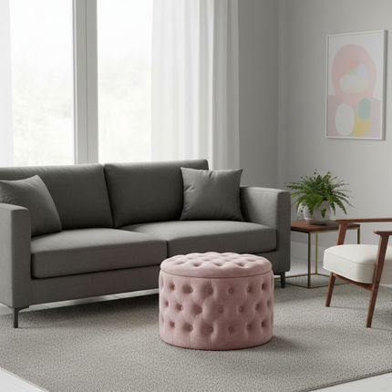 Nordic Luxury Sofa Footstool Living Room Bedroom Wardrobe Rest Stool Internet Celebrity Pink Fabric Storage Round Sofa Stool - gallery 1