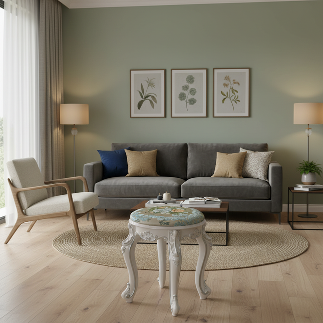 Retro Fabric Dressing Chair, Child Round Stool, Dressing Seat, Home Furniture, Living Room Dinning Chair, ABS Leg, Round Ottoman - gallery 1