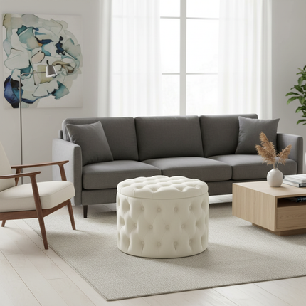 Nordic Luxury Sofa Footstool Living Room Bedroom Wardrobe Rest Stool Internet Celebrity Pink Fabric Storage Round Sofa Stool - gallery 1