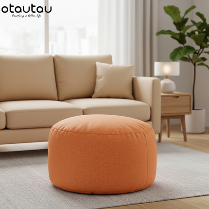 OTAUTAU Round Stool D30cm*H20cm Linen Bean Bag Ottoman with Filling Beanbag Pouf Footstool Tatami Futon Puff JD001 - gallery 1