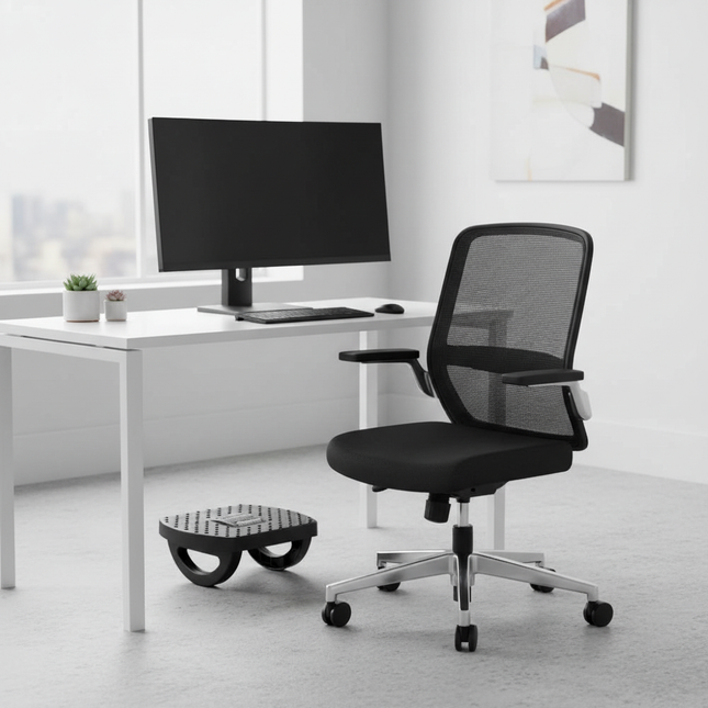 Portable Home Office Footstool Ergonomic Under Desk Footrest Foot Stool With Swing Massage Rollers Relieve Waist Legs Fatigue - gallery 1