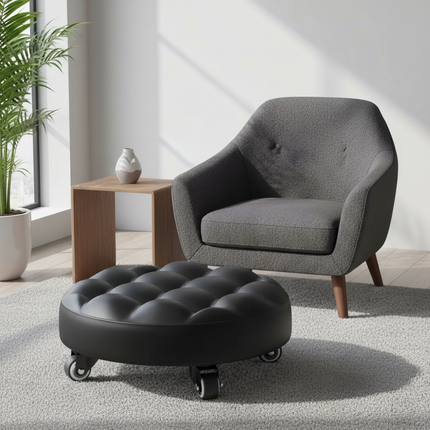 Leather Pulley Stool, Stable and Drop-Proof Low Height Rolling Stools with Universal Wheels for Home Office Fitness Garage Work - gallery 1