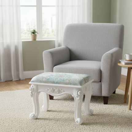 Retro Fabric Dressing Chair, Child Round Stool, Dressing Seat, Home Furniture, Living Room Dinning Chair, ABS Leg, Round Ottoman - gallery 1