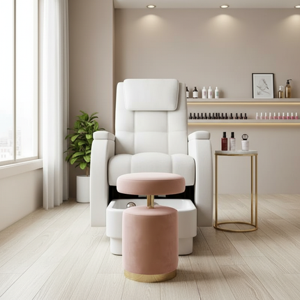 Scandinavian Velvet Makeup Stool - Swivel Vanity Chair with Gold Legs, Instagrammable Nail Salon Stool for Bedroom & Living Room - gallery 1