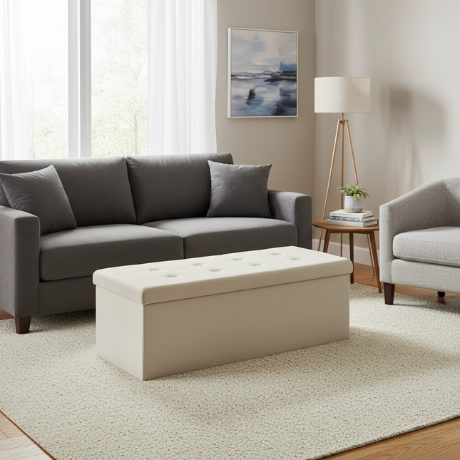 1PC Foldable Stool Home Ottoman Seat Bench Chest with Storage Space Organizer Box Living Room Furniture - gallery 1