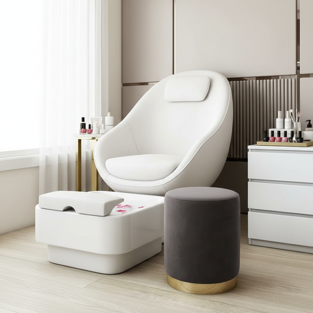 Scandinavian Velvet Makeup Stool - Swivel Vanity Chair with Gold Legs, Instagrammable Nail Salon Stool for Bedroom & Living Room - gallery 1