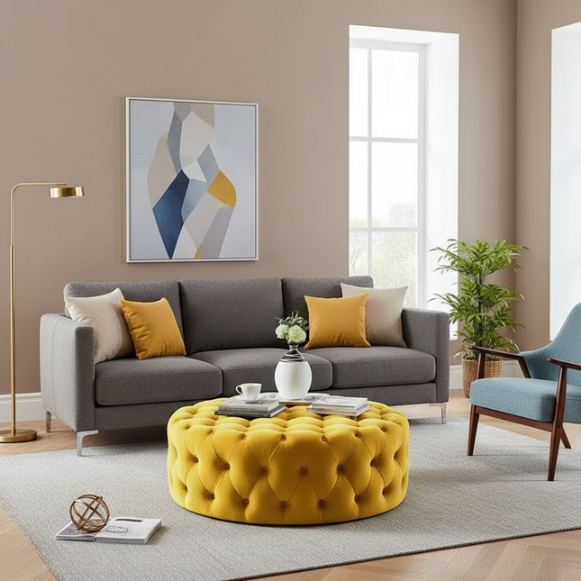 Velvet Round Ottoman Luxury Sofa Living Room Furniture Modern Bedroom Floor Pouf Clothing Store Shoes-changing Soft Stool B - gallery 1