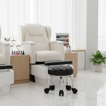 5-Wheel Metal Stool - Thickened Silent Low Stool with Sturdy Frame for Home/Foot Spa/Cosmetology/Kids - gallery 1