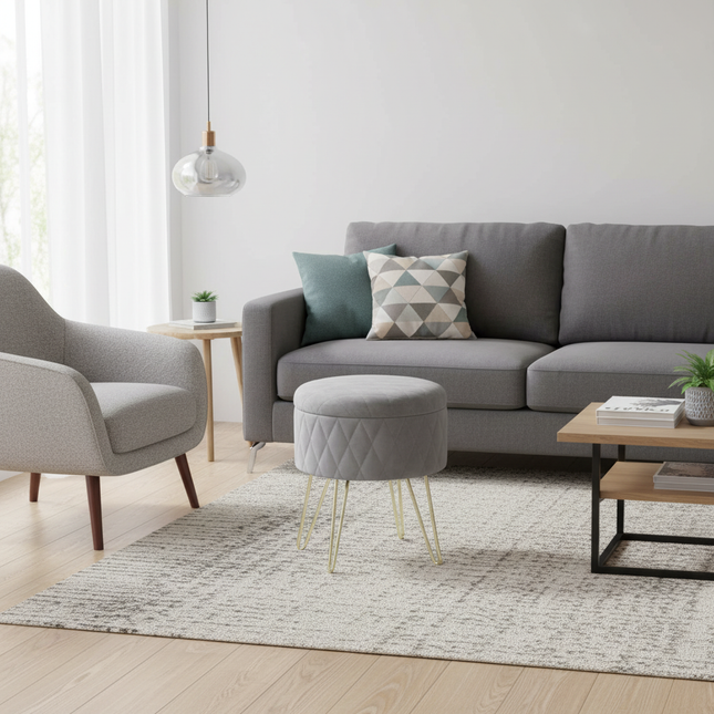 WOLTU 1PC Ottoman Stool Gold Metal Feet Footstool Velvet Round Puff Storage Seat with Lid Storage Box for Sofa Bedroom Room - gallery 1