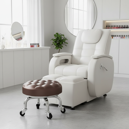 5-Wheel Metal Stool - Thickened Silent Low Stool with Sturdy Frame for Home/Foot Spa/Cosmetology/Kids - gallery 1