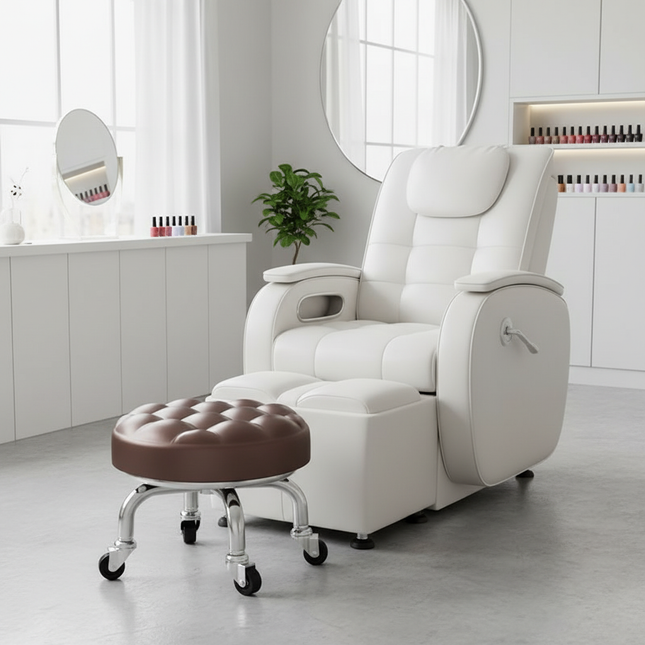 5-Wheel Metal Stool - Thickened Silent Low Stool with Sturdy Frame for Home/Foot Spa/Cosmetology/Kids - gallery 1