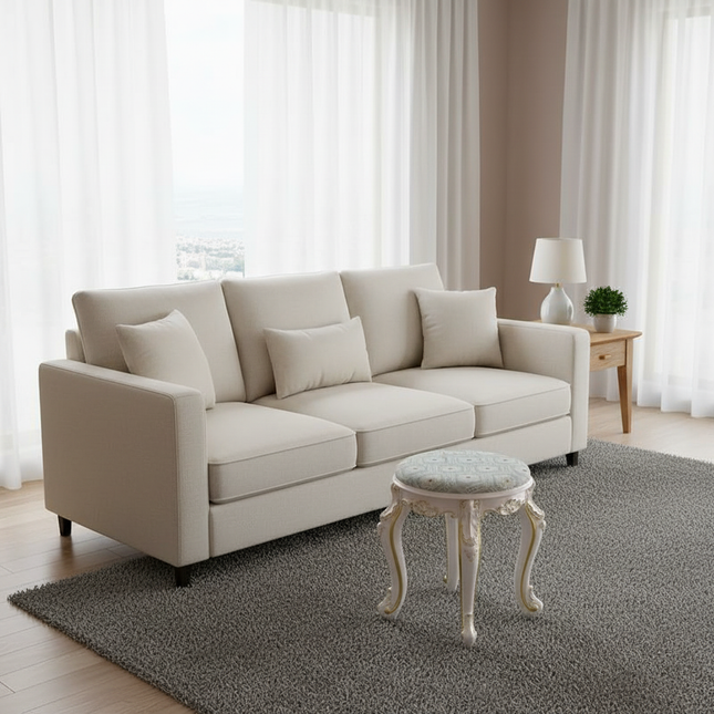 Retro Fabric Dressing Chair, Child Round Stool, Dressing Seat, Home Furniture, Living Room Dinning Chair, ABS Leg, Round Ottoman - gallery 1