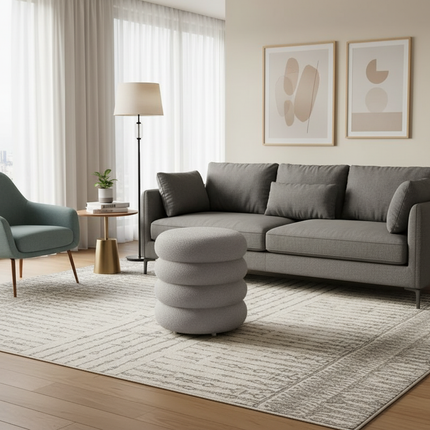 Creamy Household Stool Girls' Makeup Seat Bedroom Vanity Chair Soft Lamb Wool Pouf Minimalist Manicure Round Ottoman - gallery 1