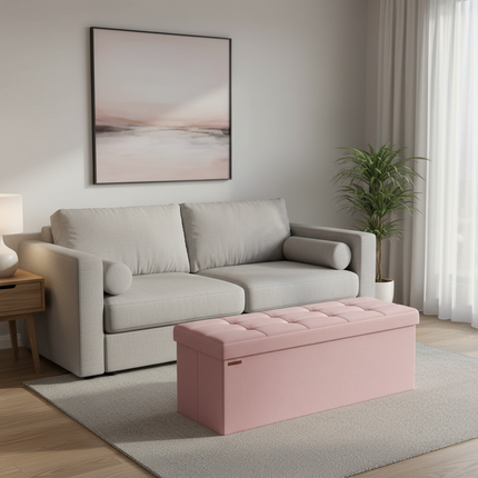 SONGMICS Storage Bench, Foldable Pouffe, 38 x 110 x 38 cm, End of Bed, Footrest, Storage Box, Load up to 300 kg, for Living Room - gallery 1