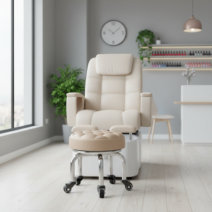 5-Wheel Metal Stool - Thickened Silent Low Stool with Sturdy Frame for Home/Foot Spa/Cosmetology/Kids - gallery 1