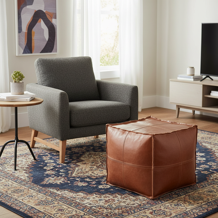 45cm Moroccan Artificial PU Leather Pouf Cover Craft Simple Sofa Ottoman Footstool Unstuffed Living Room Bedroom Cushion Covers - gallery 1