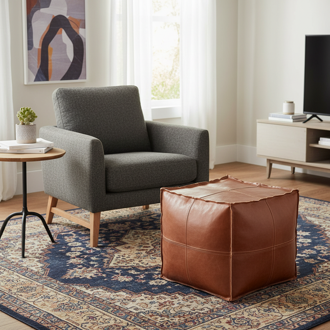 45cm Moroccan Artificial PU Leather Pouf Cover Craft Simple Sofa Ottoman Footstool Unstuffed Living Room Bedroom Cushion Covers - gallery 1