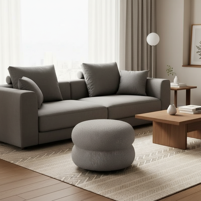 Creamy Household Stool Girls' Makeup Seat Bedroom Vanity Chair Soft Lamb Wool Pouf Minimalist Manicure Round Ottoman - gallery 1