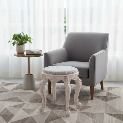 Retro Fabric Dressing Chair, Child Round Stool, Dressing Seat, Home Furniture, Living Room Dinning Chair, ABS Leg, Round Ottoman - gallery 1