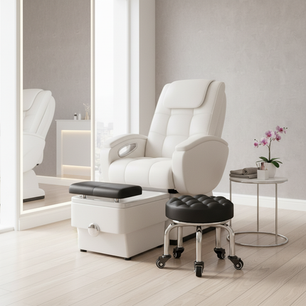 5-Wheel Metal Stool - Thickened Silent Low Stool with Sturdy Frame for Home/Foot Spa/Cosmetology/Kids - gallery 1