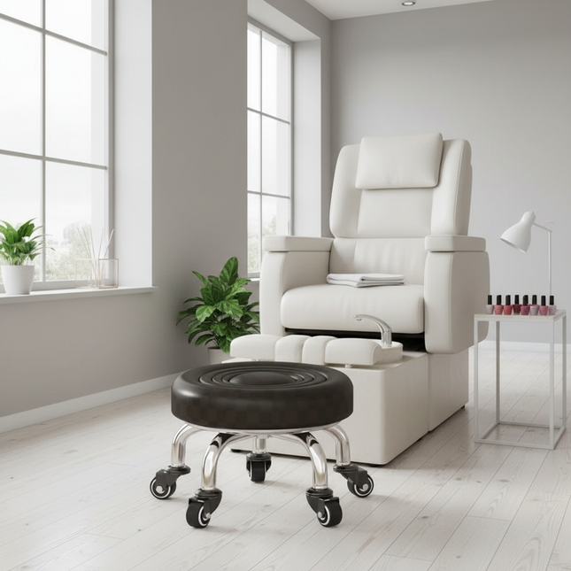 5-Wheel Metal Stool - Thickened Silent Low Stool with Sturdy Frame for Home/Foot Spa/Cosmetology/Kids - gallery 1